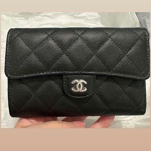 Authentic Chanel medium flap wallet silver hardware